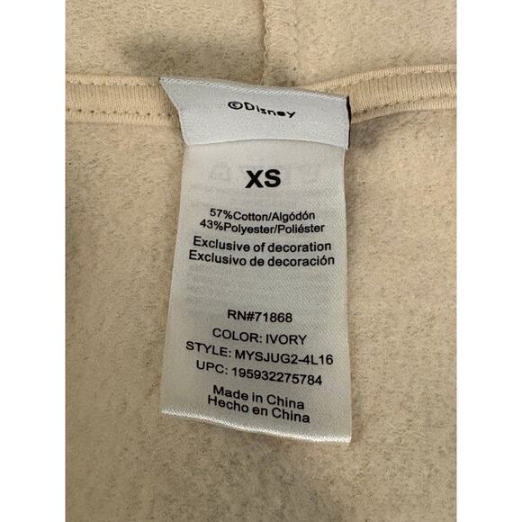 DISNEY Hoodie Ivory Mickey Minnie Fleece Chenille Patch Disneyland Retro | XS - Picture 12 of 12